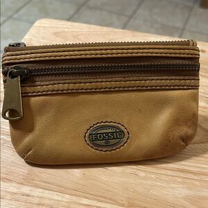 Fossil Tan Leather Zip Wallet